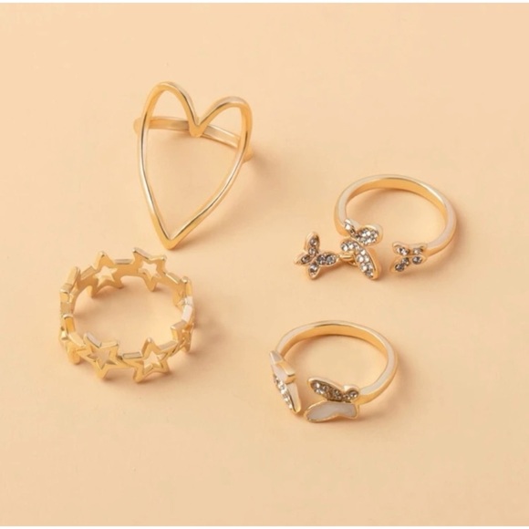 1 LEFT! 4 piece Gold Butterfly And Heart Ring Set - Picture 4 of 4
